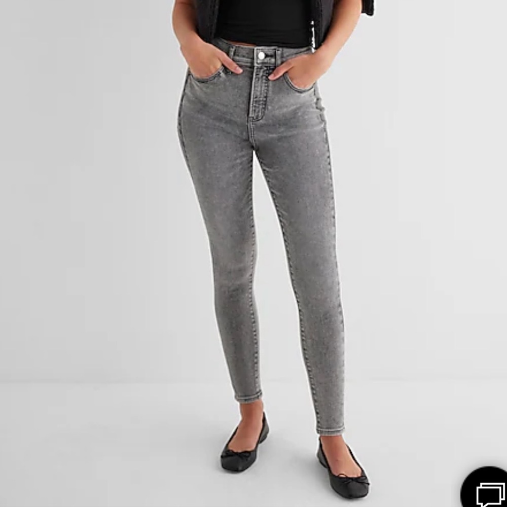 Express High Waisted Gray Wash Two-Tone Skinny Jeans